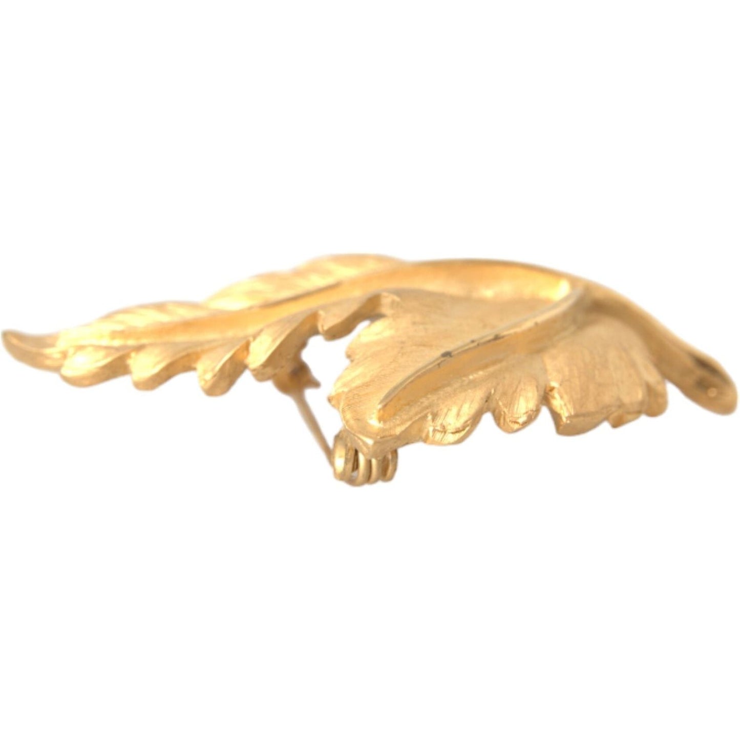 Gold Brass Leaf Embellished Women Brooch Pin