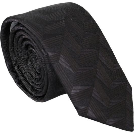 Black Patterned 100% Silk Adjustable Men Tie