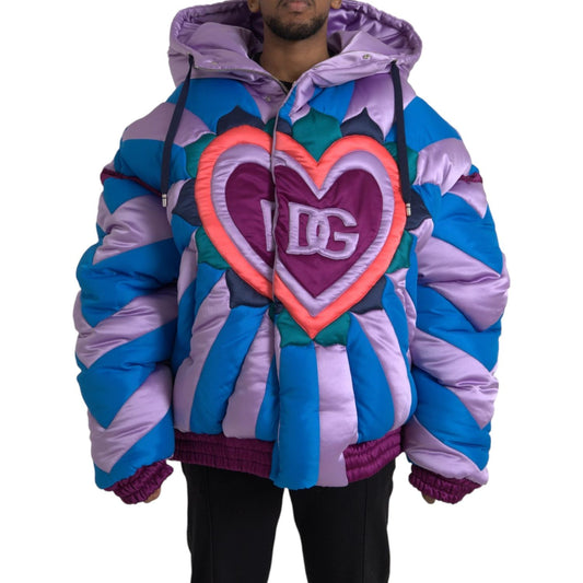 Multicolor Heart Logo Hooded Puffer Jacket