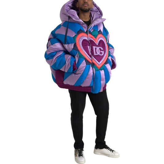 Multicolor Heart Logo Hooded Puffer Jacket