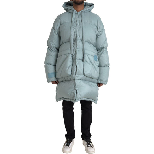 Light Blue Quilted Hooded Puffer Jacket Men