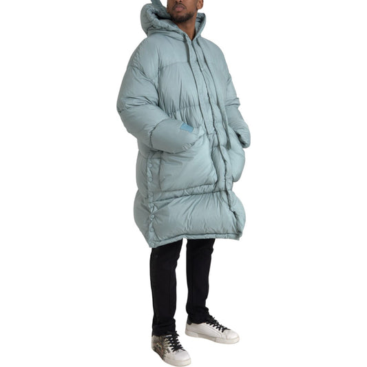 Light Blue Quilted Hooded Puffer Jacket Men