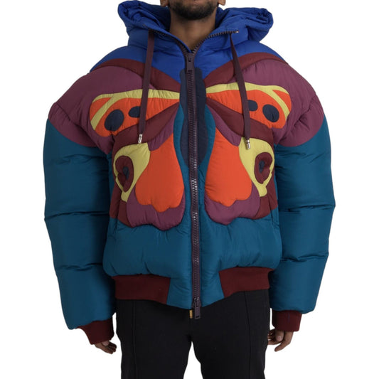 Multicolor Butterfly Hooded Puffer Jacket