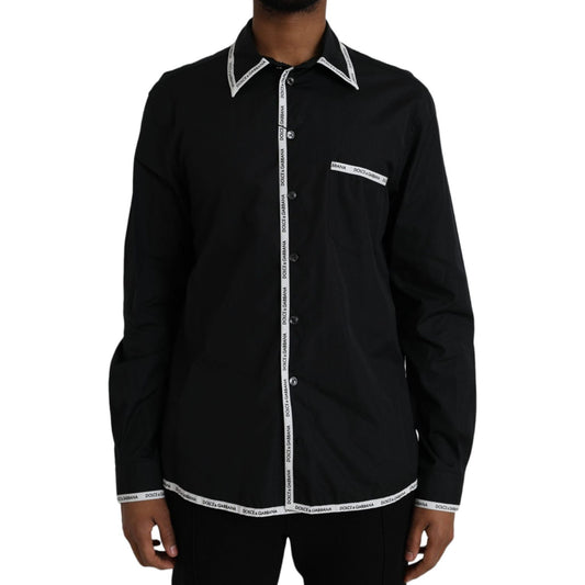 Black Collared Long Sleeve Cotton Casual Shirt