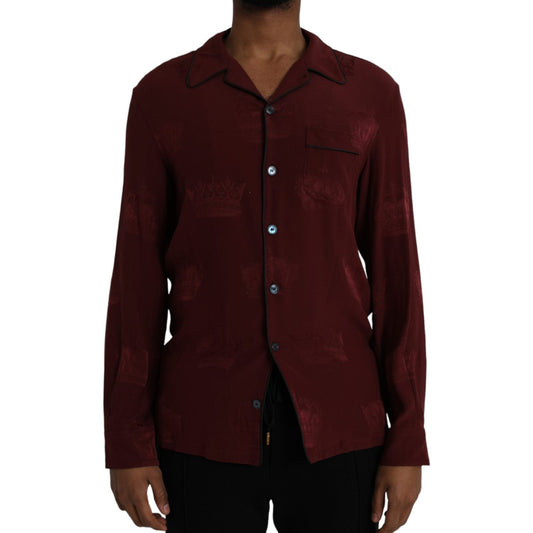 Maroon Crown Jacquard Silk Long Sleeve Shirt