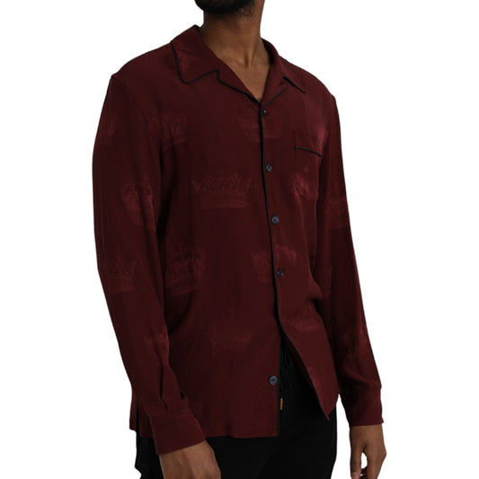 Maroon Crown Jacquard Silk Long Sleeve Shirt