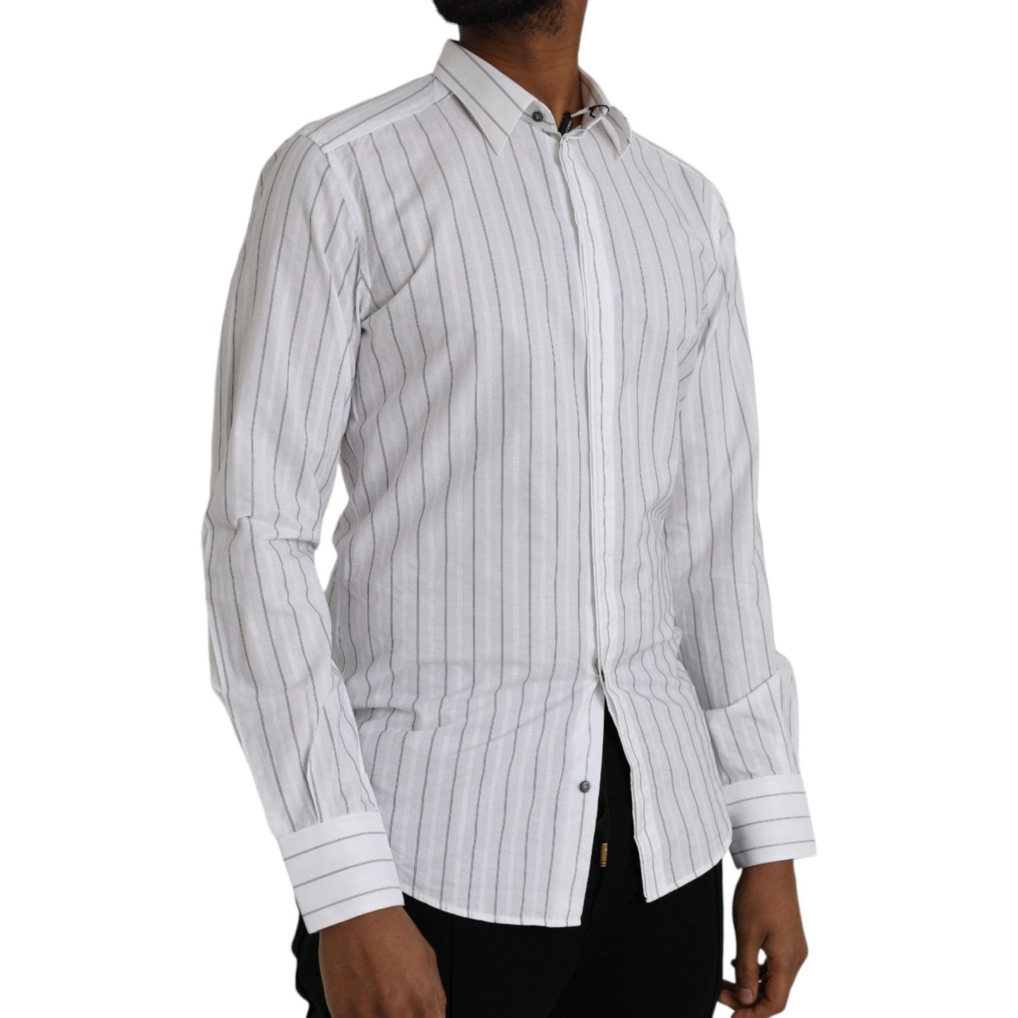 Black White Striped Formal Dress GOLD Shirt