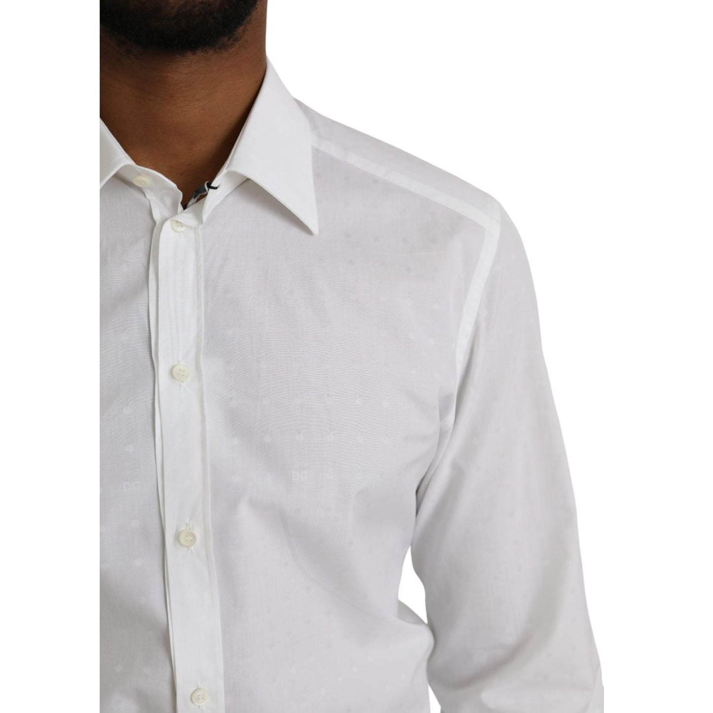 Dolce & Gabbana White Logo Cotton Men Dress GOLD Shirt