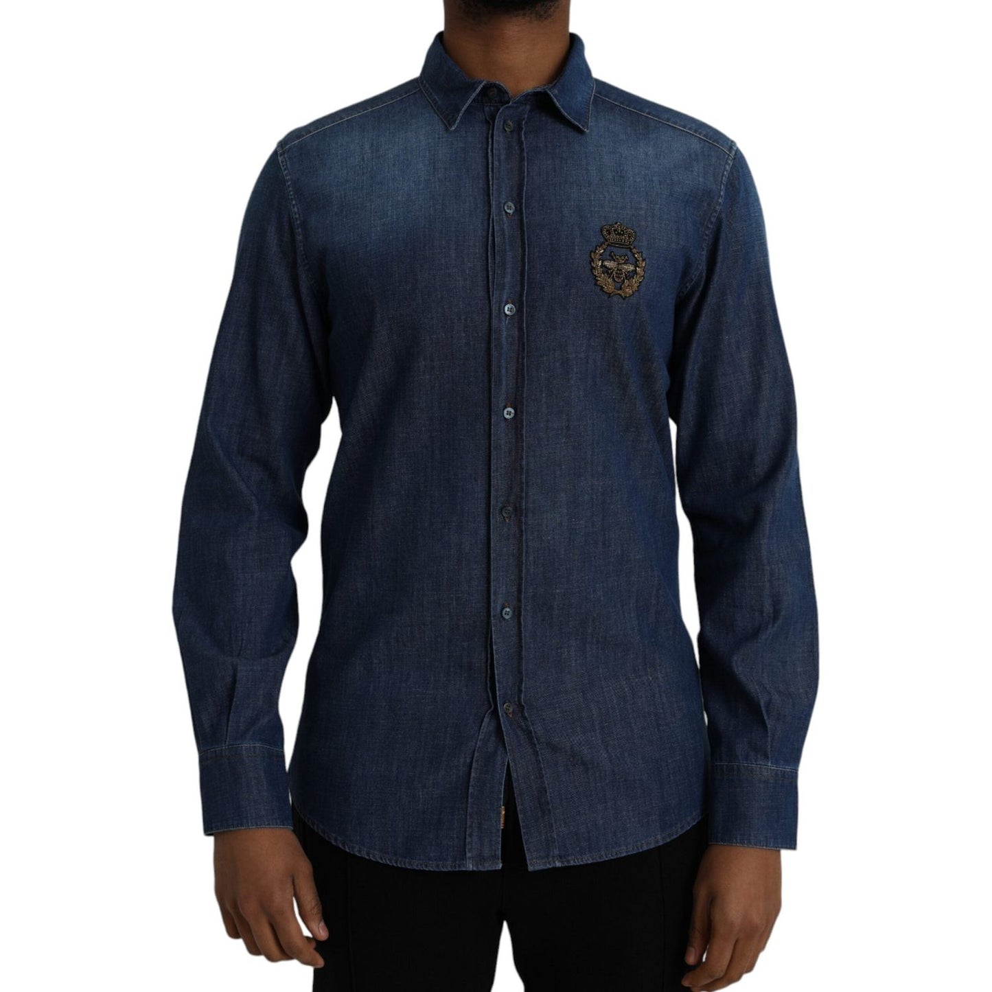 Blue Crown Bee Cotton Denim GOLD Shirt