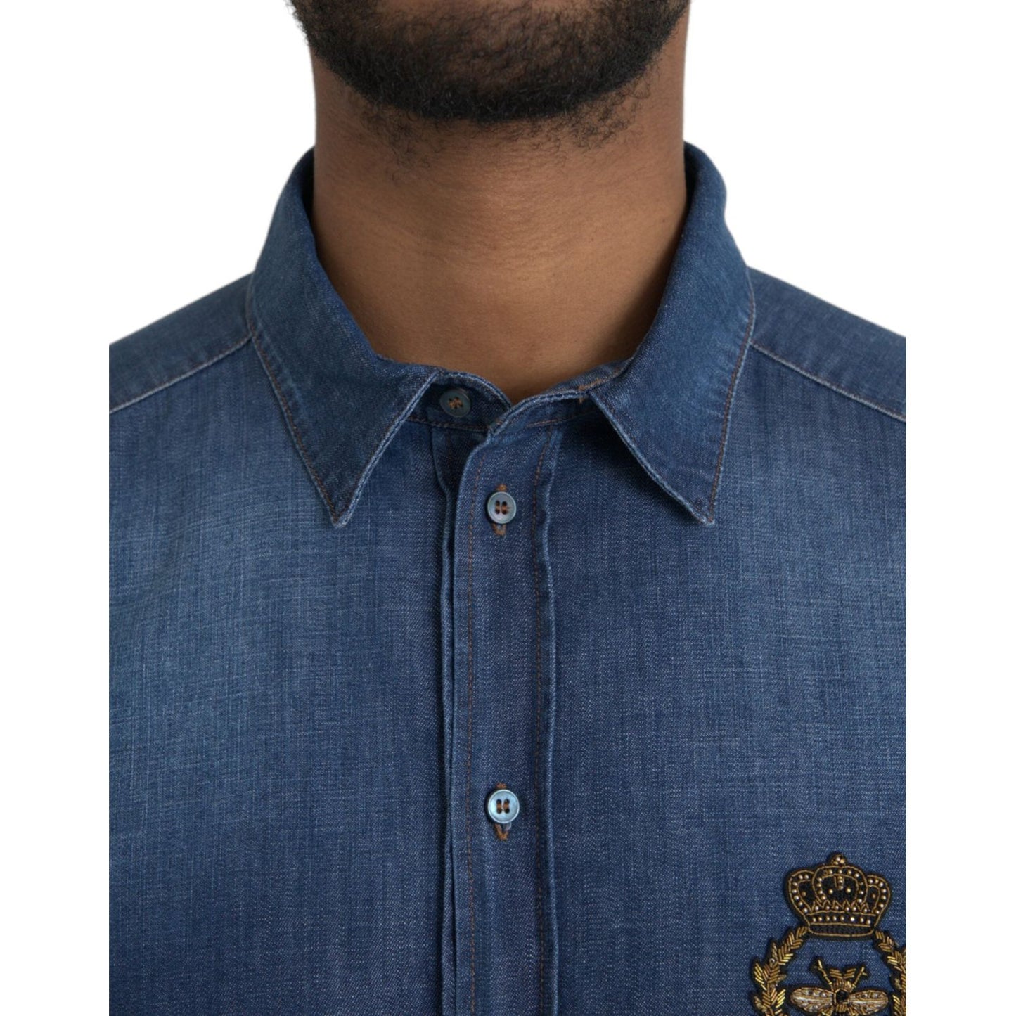 Blue Crown Bee Cotton Denim GOLD Shirt