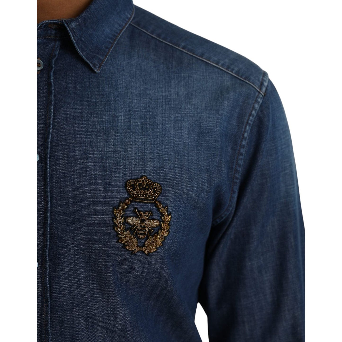 Blue Crown Bee Cotton Denim GOLD Shirt