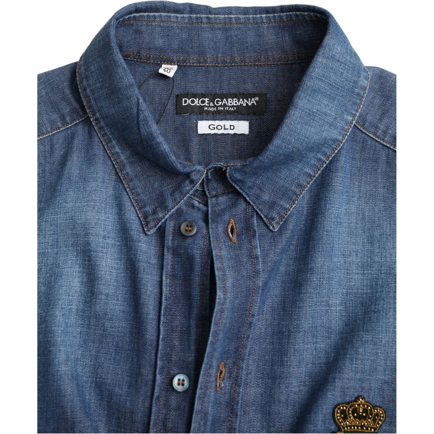 Blue Crown Bee Cotton Denim GOLD Shirt