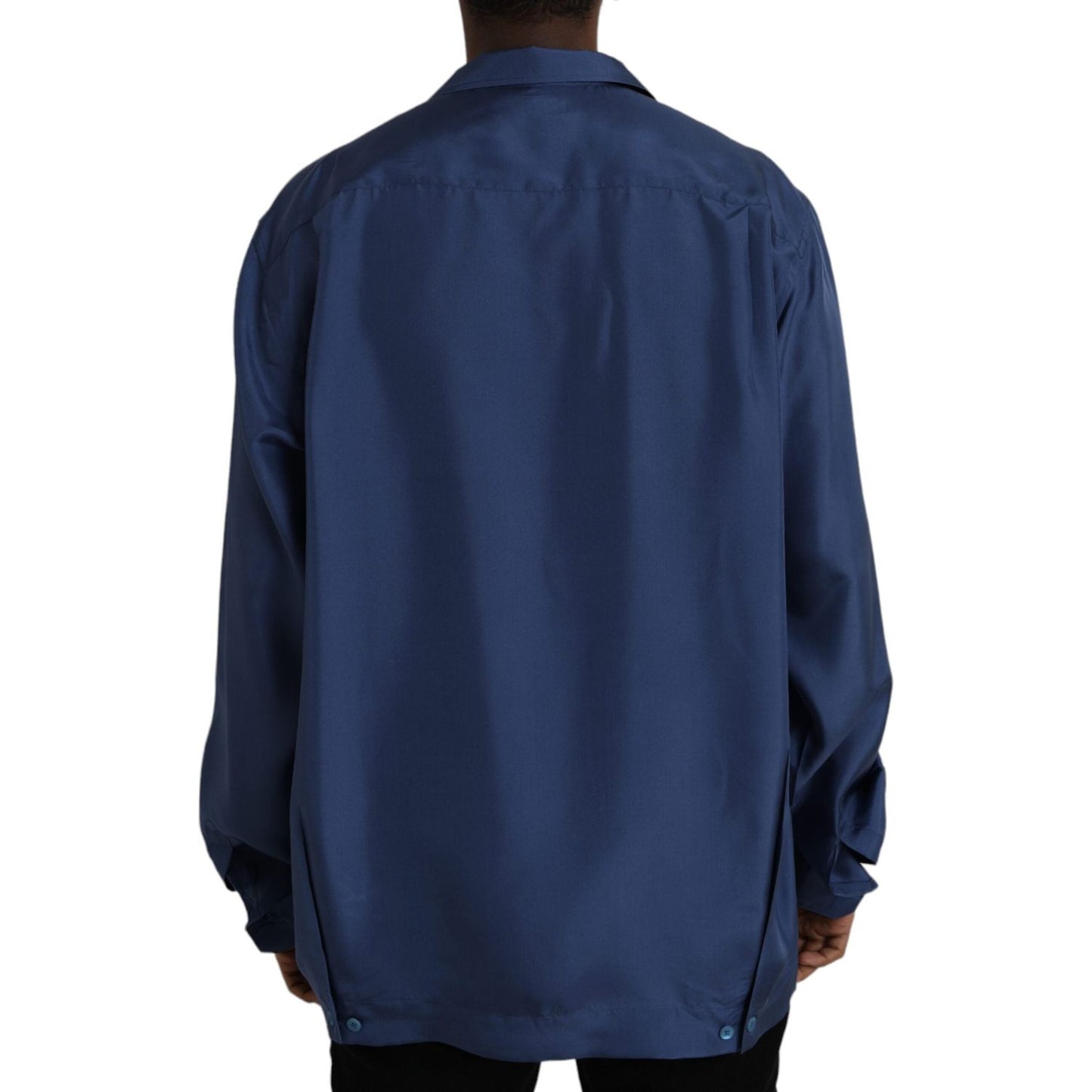 Blue Silk Long Sleeve Lounge Casual Shirt