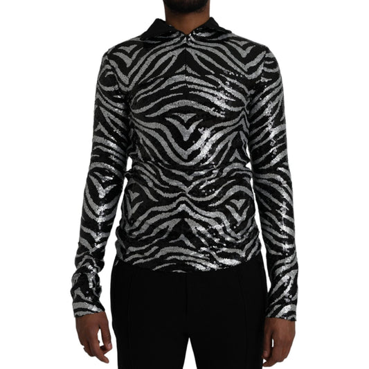 Black Silver Sequined Polyester Sweater