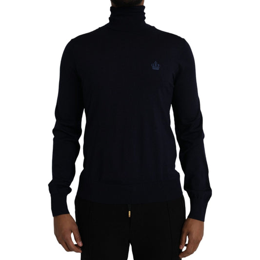 Dolce & Gabbana Blue Wool Crown Turtleneck Pullover Sweater Dolce & Gabbana