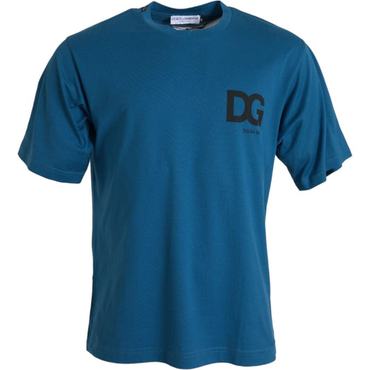 Blue Logo Round Neck Short Sleeves T-shirt