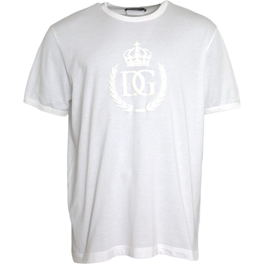 White Logo Embossed Cotton Crewneck T-shirt