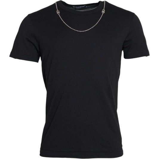 Black Cotton Silver Chain Short Sleeve T-shirt