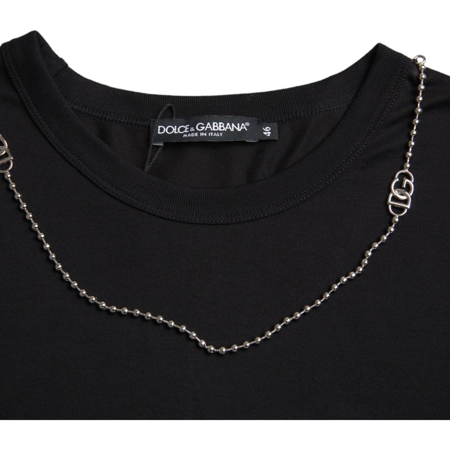 Black Cotton Silver Chain Short Sleeve T-shirt