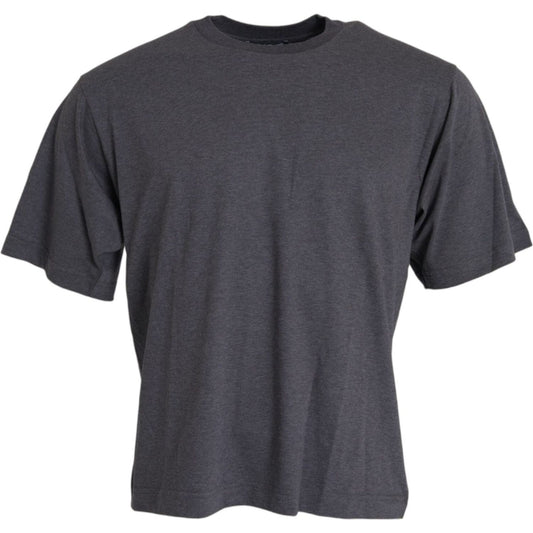 Gray Cotton Round Neck Short Sleeve T-shirt