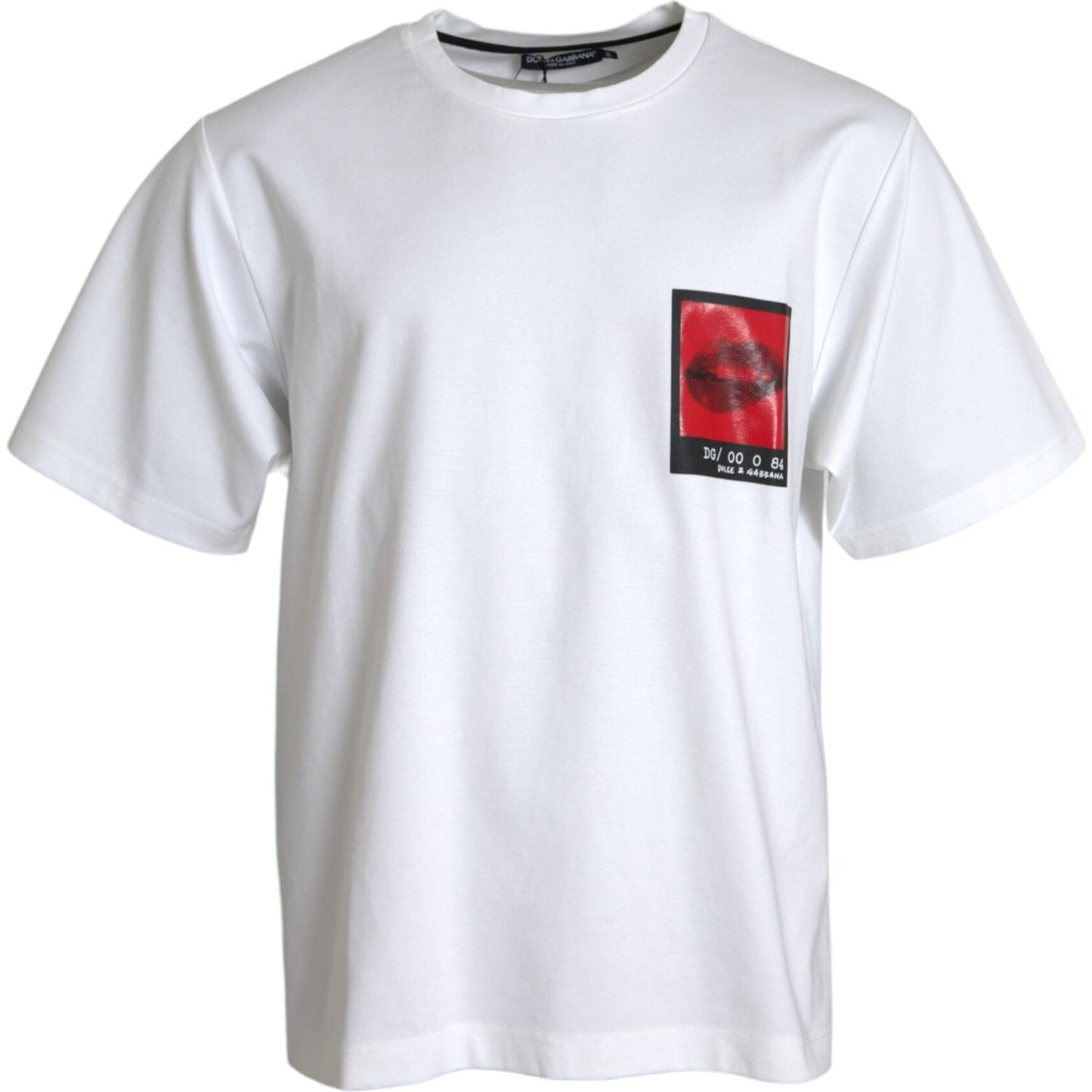 White Red Lips Print Cotton Men T-shirt