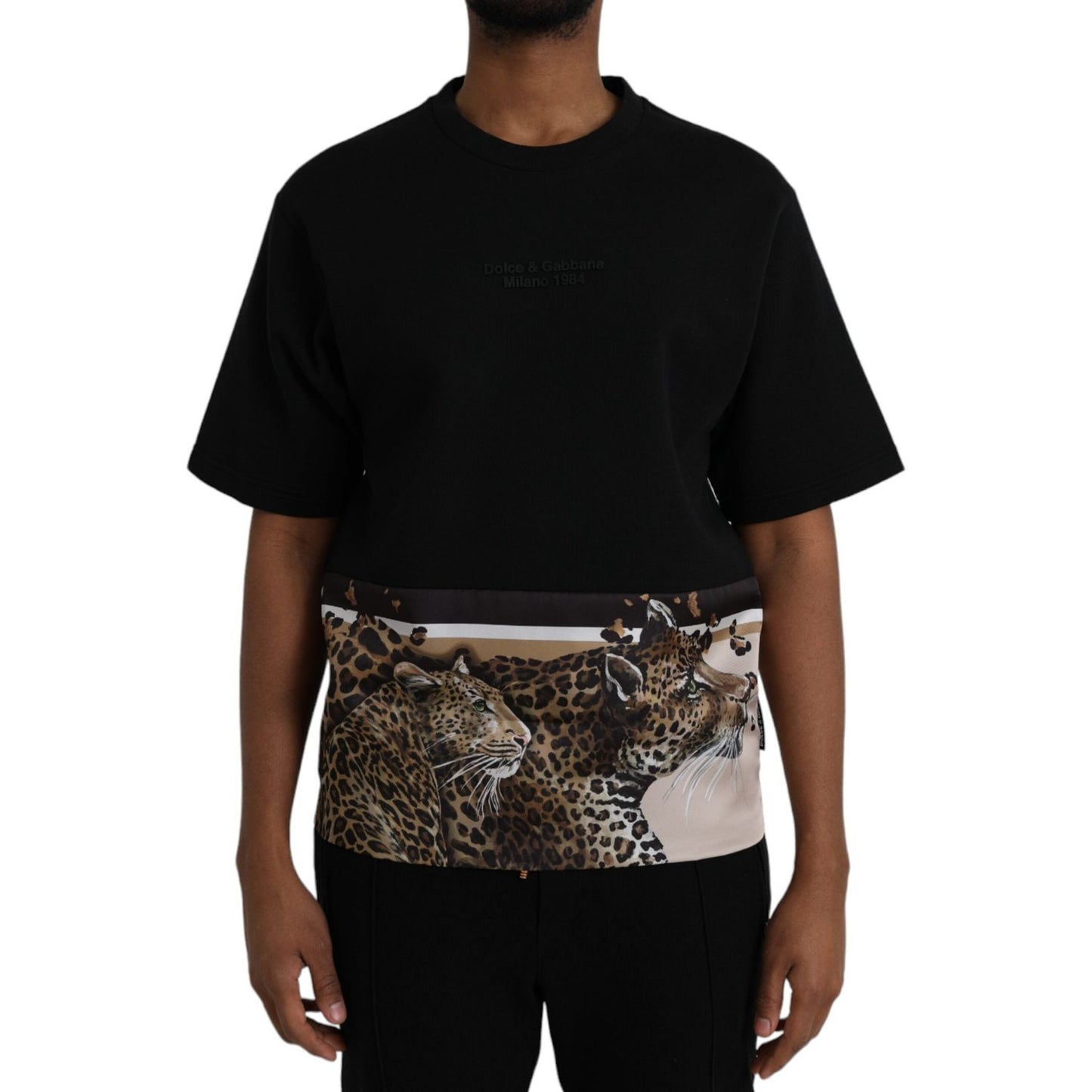 Black Leopard Cotton Short Sleeves T-shirt