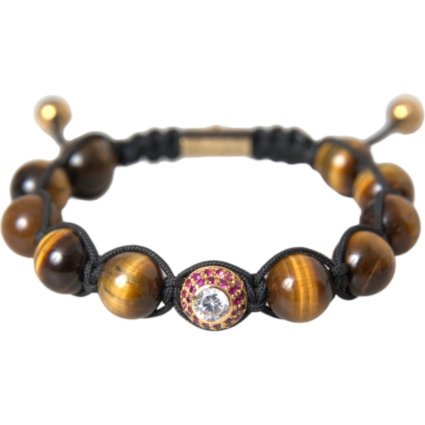 CZ Brown Tigers Eye 925 Silver Bracelet Mens