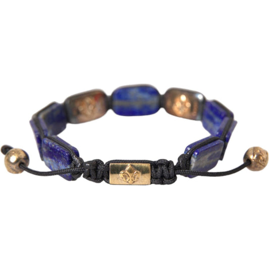 Flat Bead Blue Lapis White CZ 925 Bracelet Mens