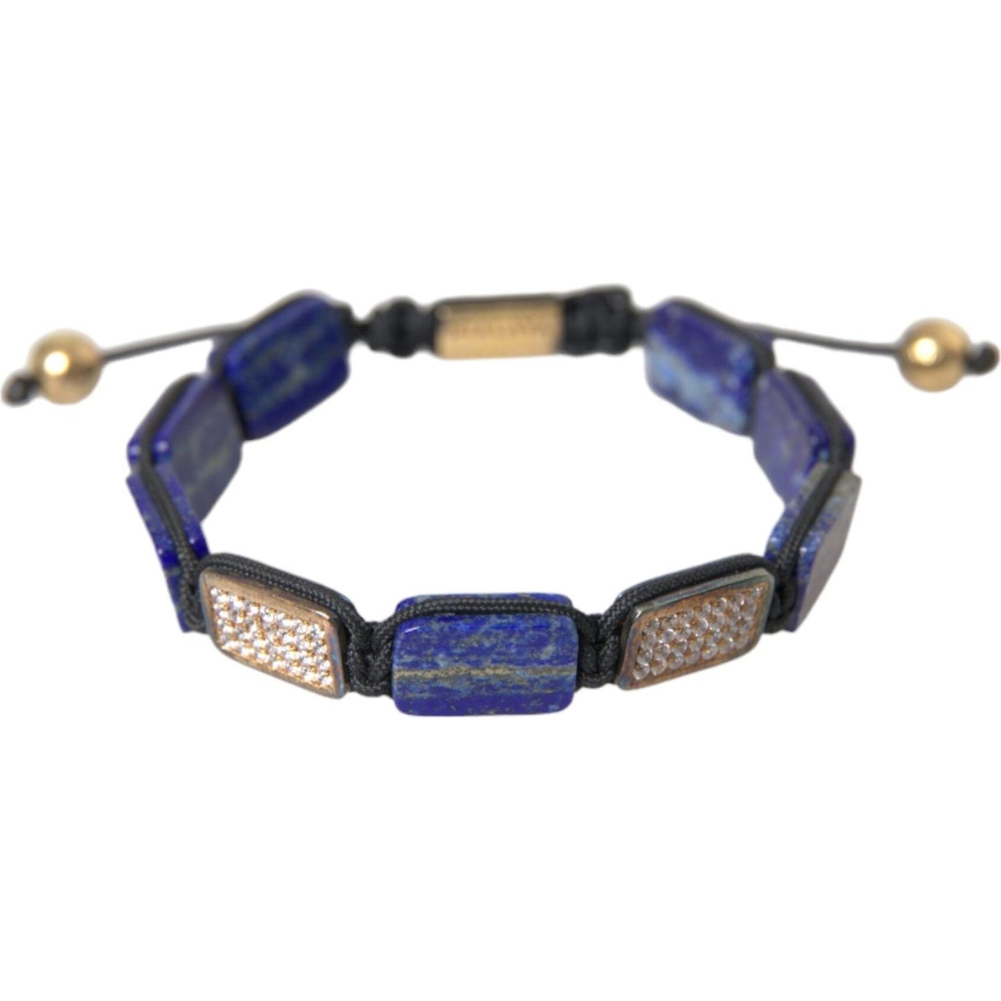 Flat Bead Blue Lapis White CZ 925 Bracelet Mens