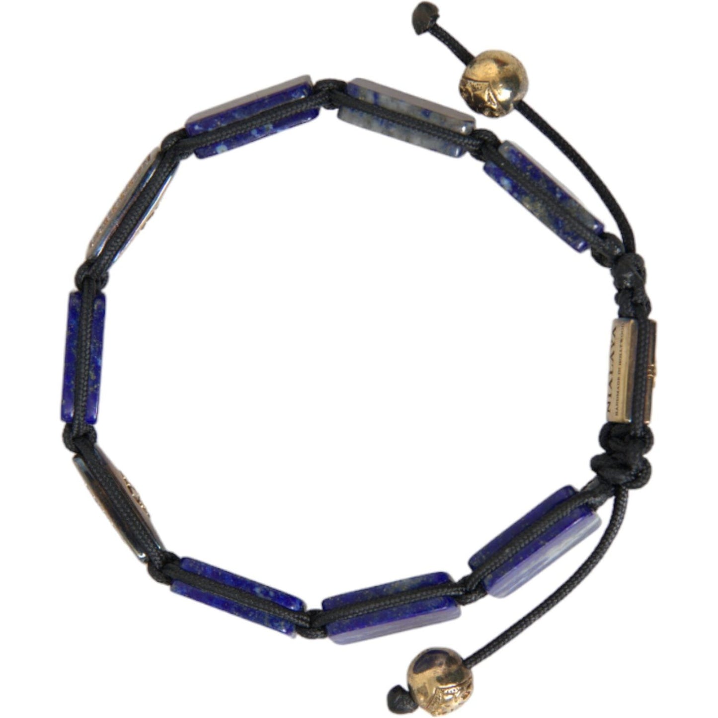 Flat Bead Blue Lapis White CZ 925 Bracelet Mens