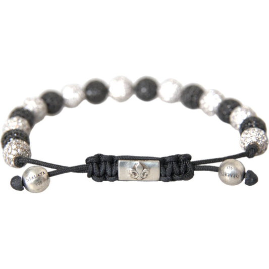 Nialaya CZ Crystal Ball Black White Beaded Bracelet Bracelet