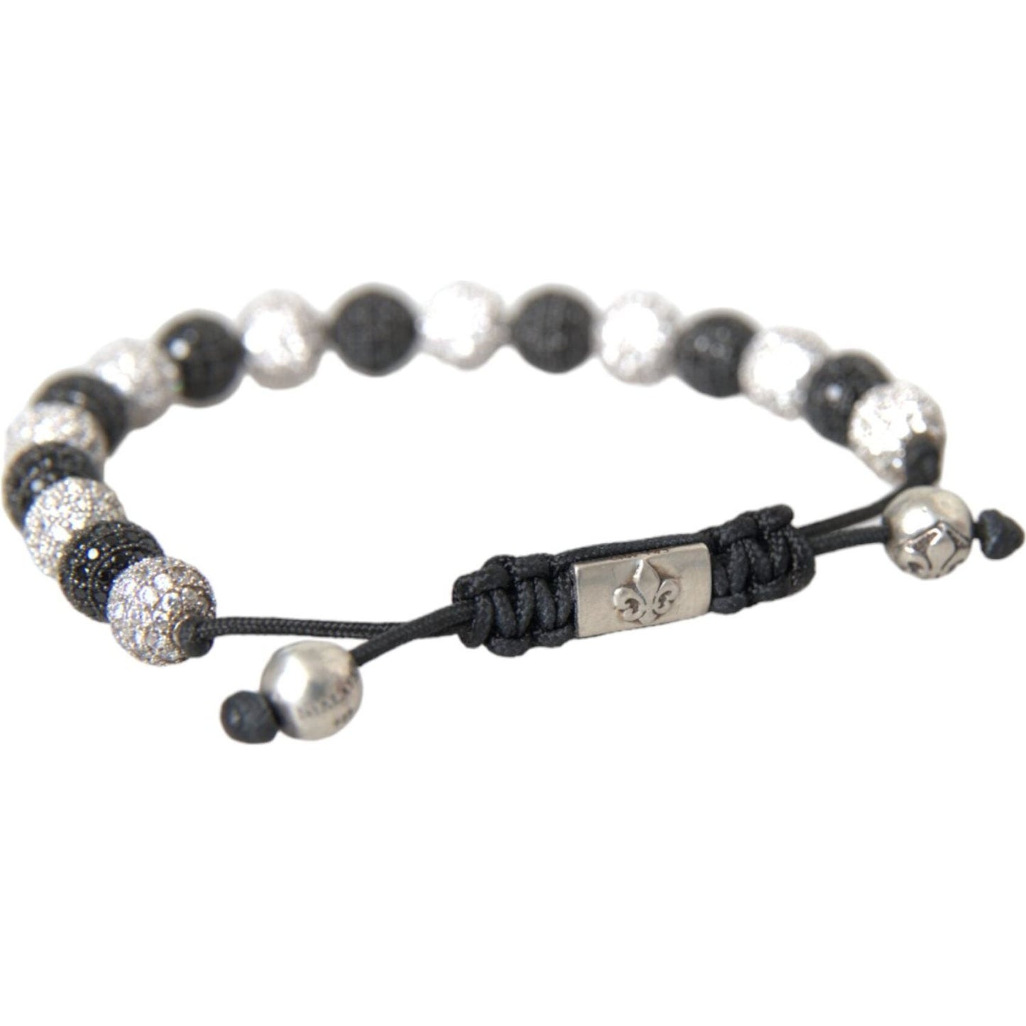 Nialaya CZ Crystal Ball Black White Beaded Bracelet Bracelet