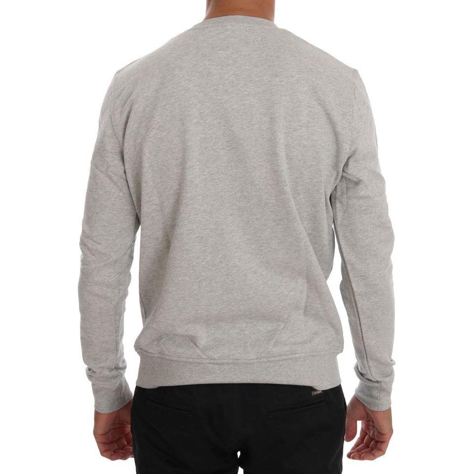 Frankie Morello Gray Cotton Crewneck Pullover Sweater