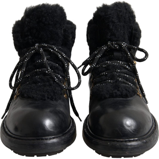 Black Leather Bernini Shearling Boots Shoes