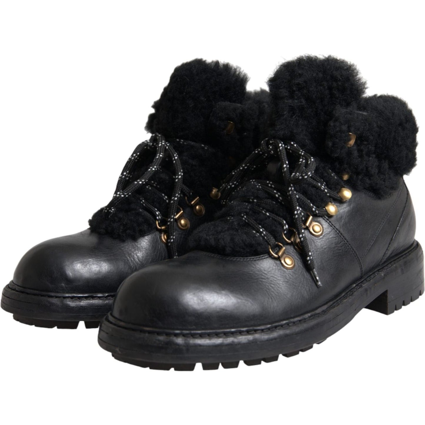 Black Leather Bernini Shearling Boots Shoes