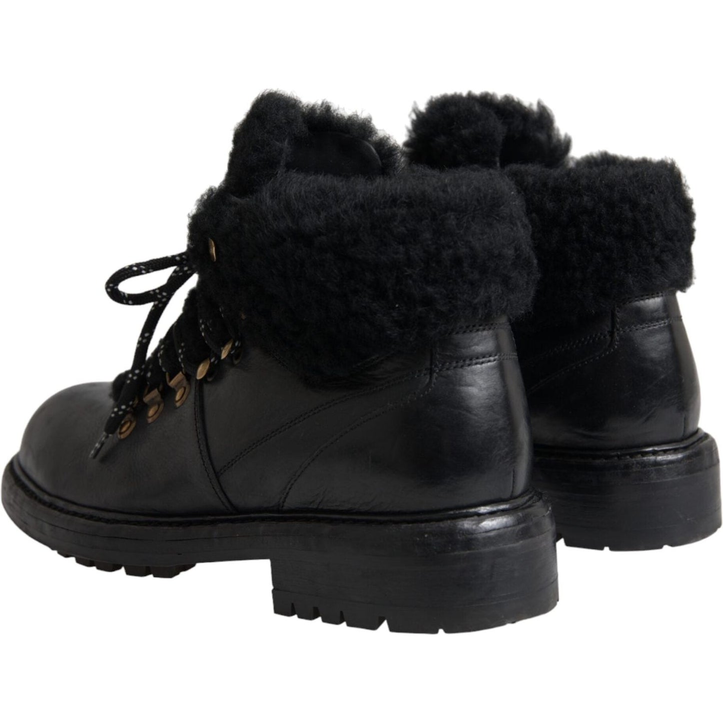 Black Leather Bernini Shearling Boots Shoes