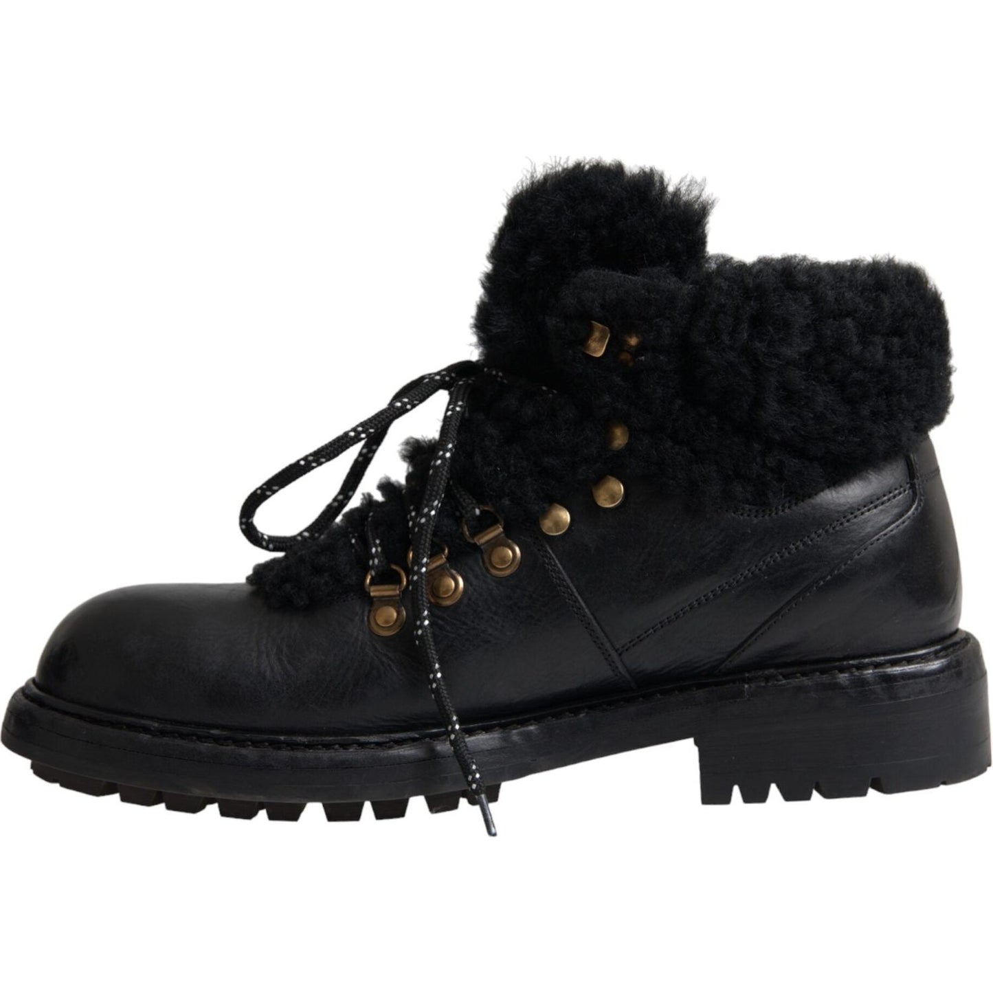 Black Leather Bernini Shearling Boots Shoes