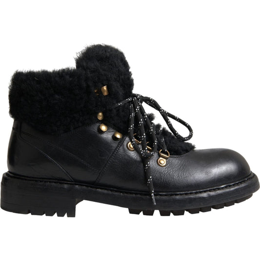 Black Leather Bernini Shearling Boots Shoes