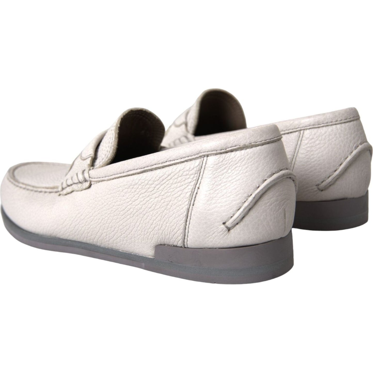 White Gray Leather Slip Mocassin Shoes Loafer