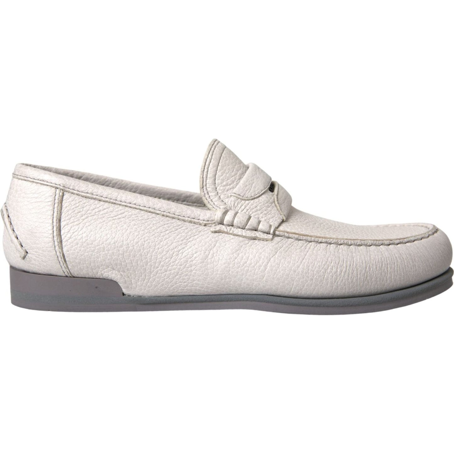 White Gray Leather Slip Mocassin Shoes Loafer