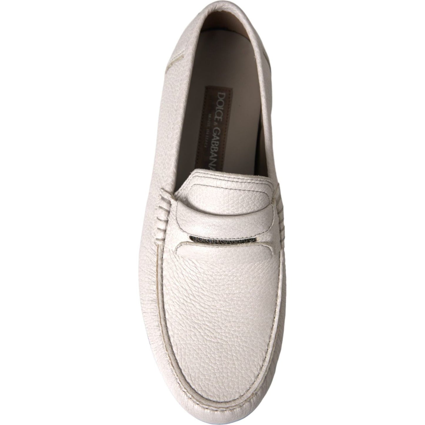 White Gray Leather Slip Mocassin Shoes Loafer