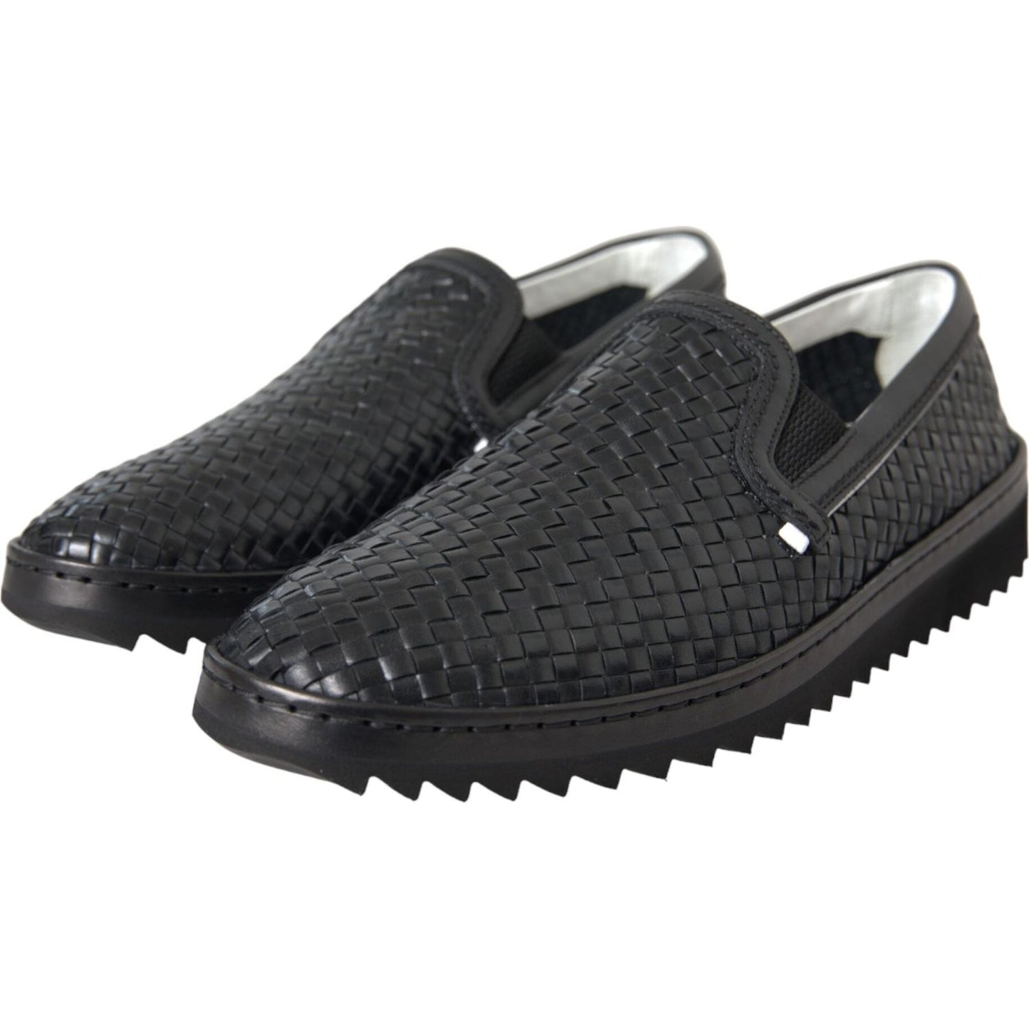 Black Woven Buffalo Leather Men Loafers Shoes