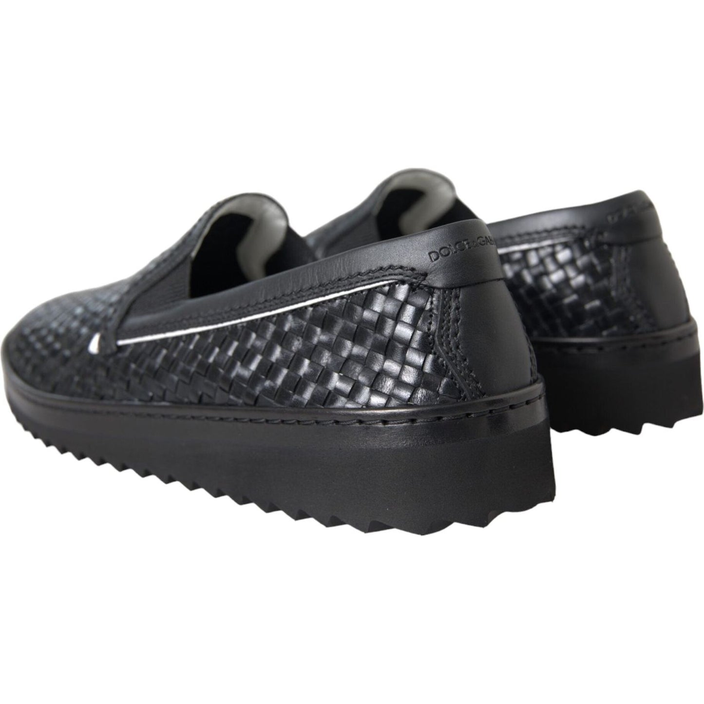 Black Woven Buffalo Leather Men Loafers Shoes