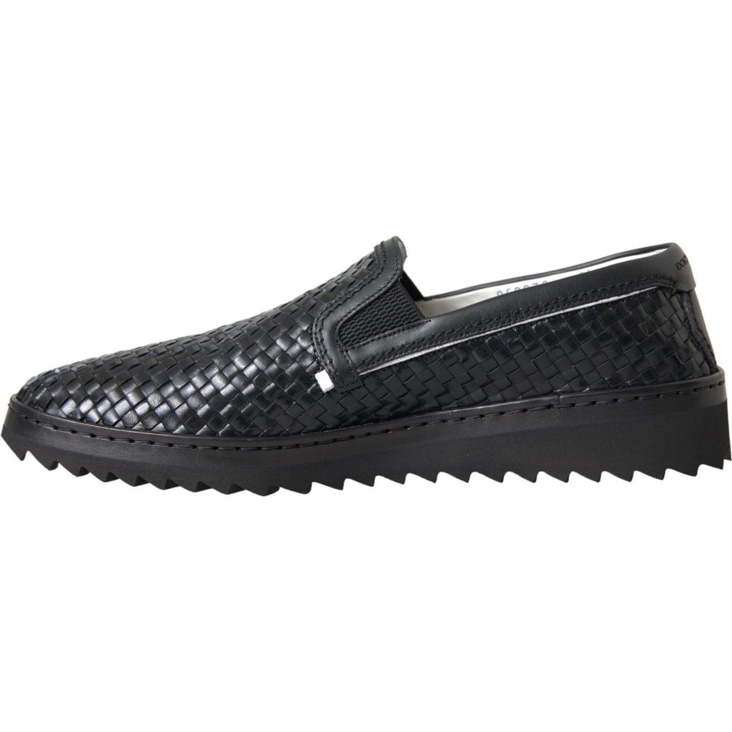 Black Woven Buffalo Leather Men Loafers Shoes