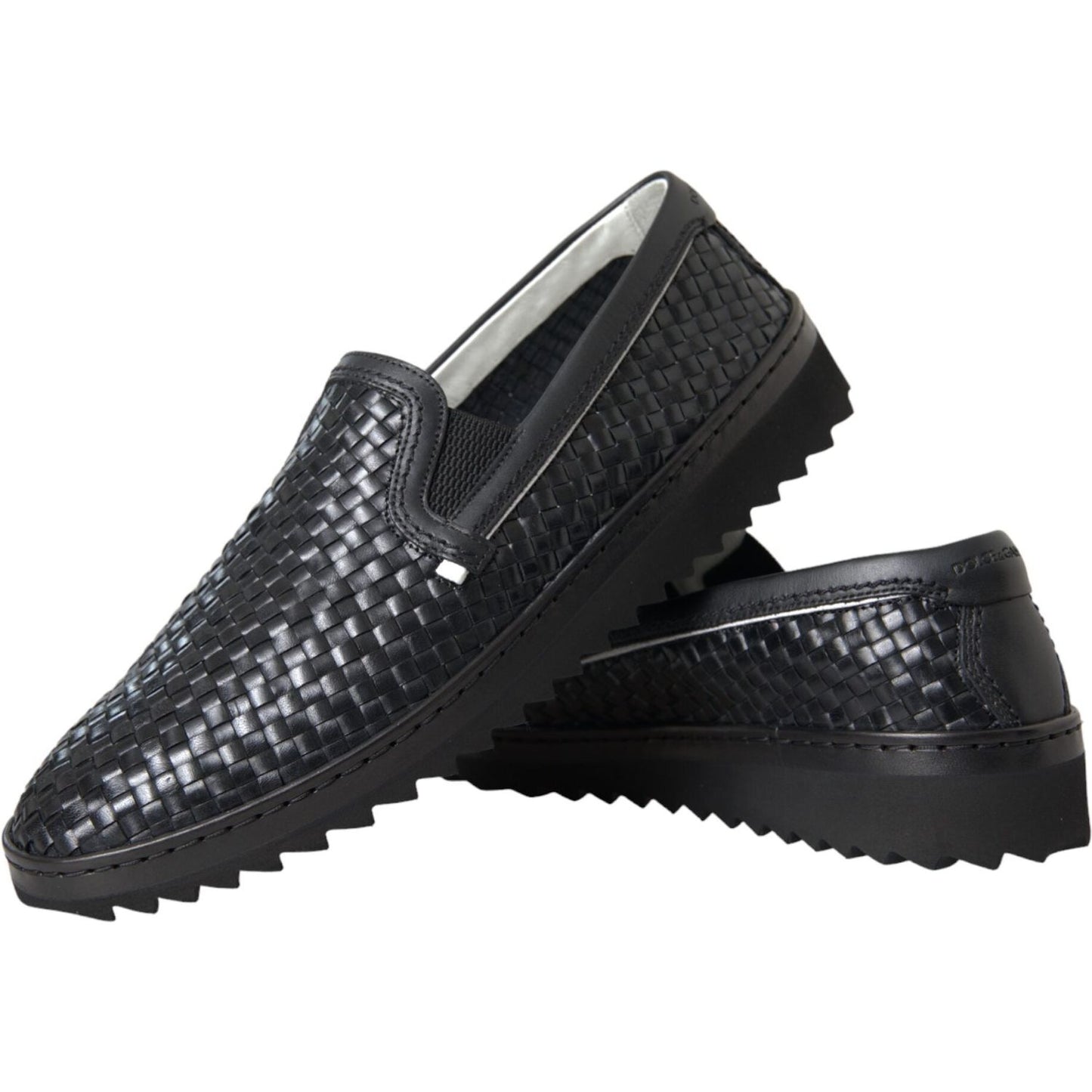 Black Woven Buffalo Leather Men Loafers Shoes