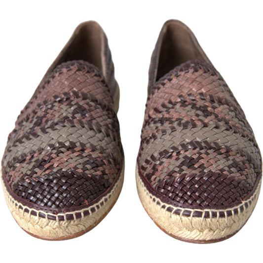 Brown Buffalo Leather Espadrille Flats Shoes