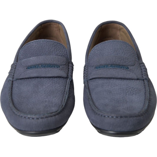 Blue Calf Leather Slip On Moccasin Shoes