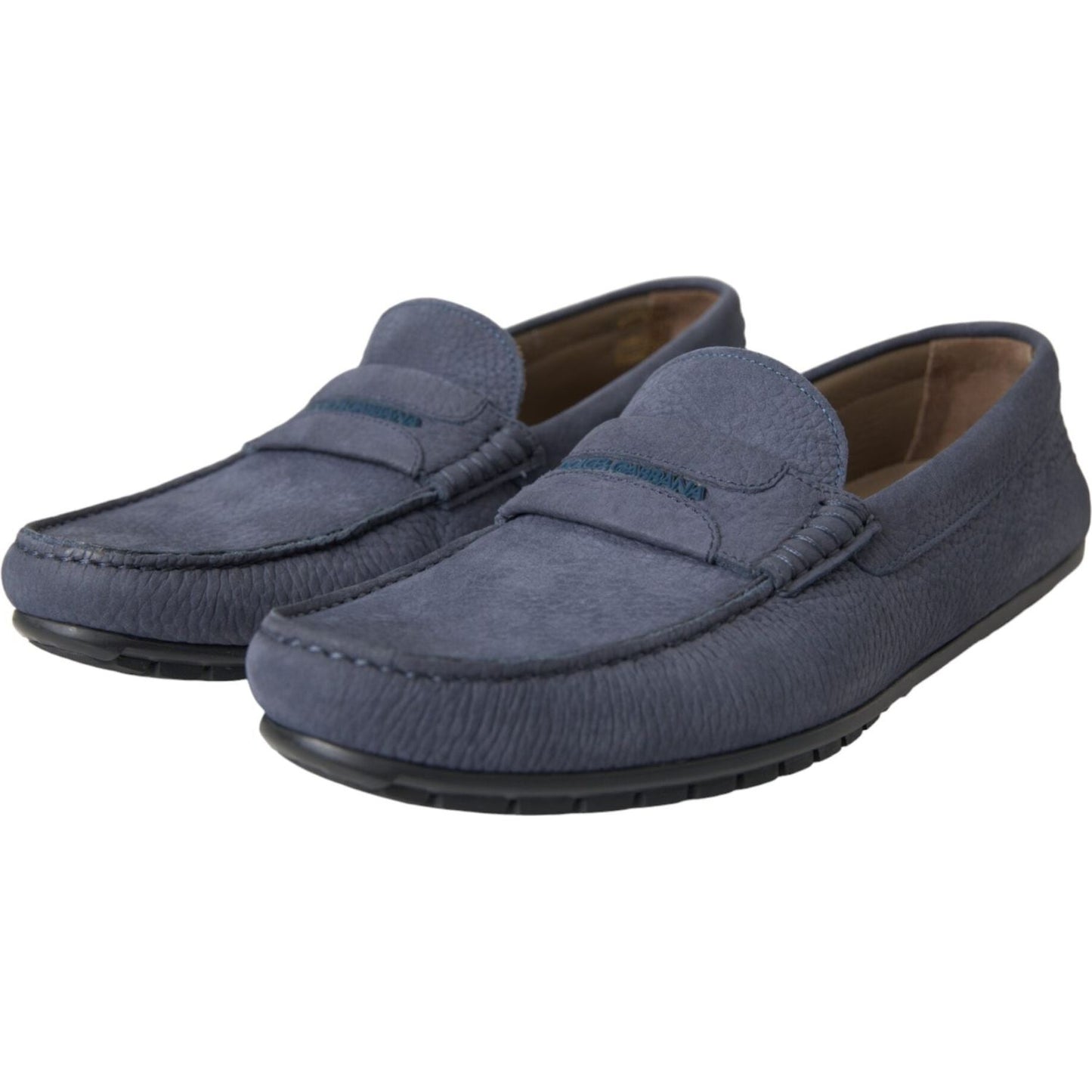 Blue Calf Leather Slip On Moccasin Shoes