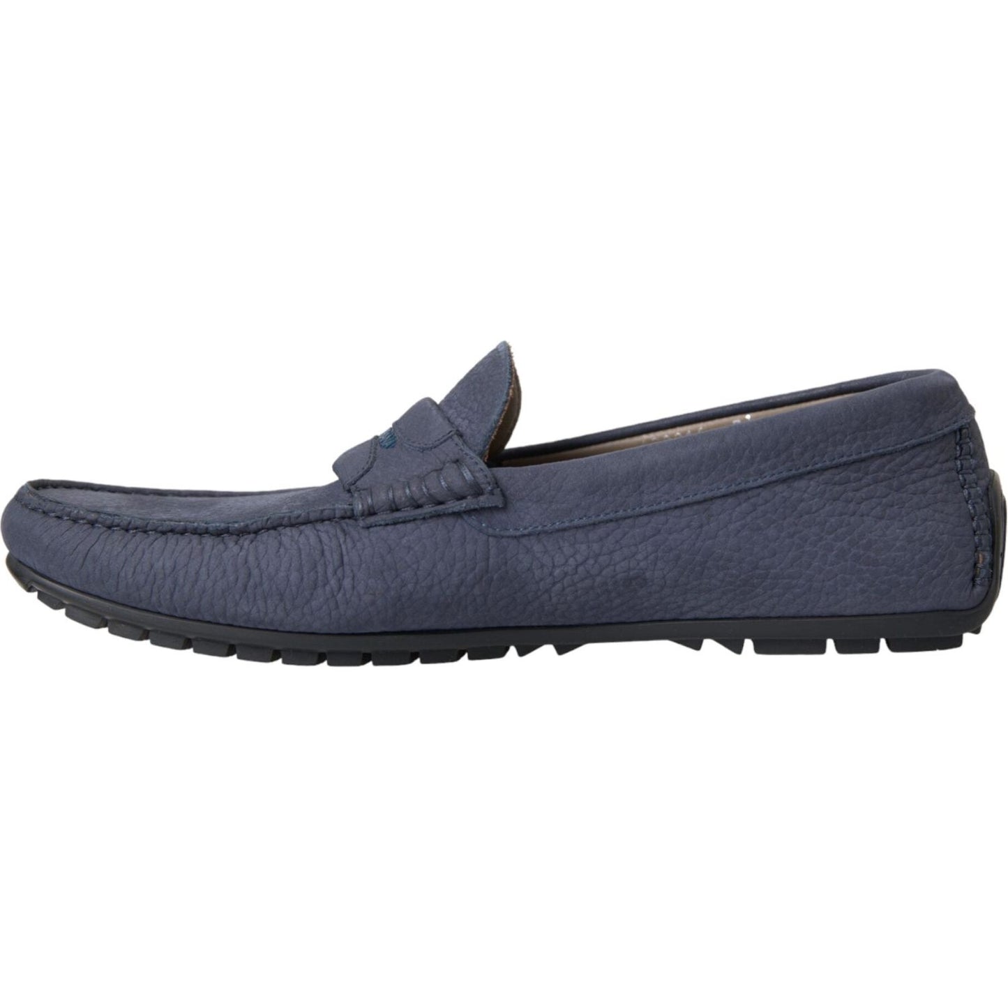 Blue Calf Leather Slip On Moccasin Shoes