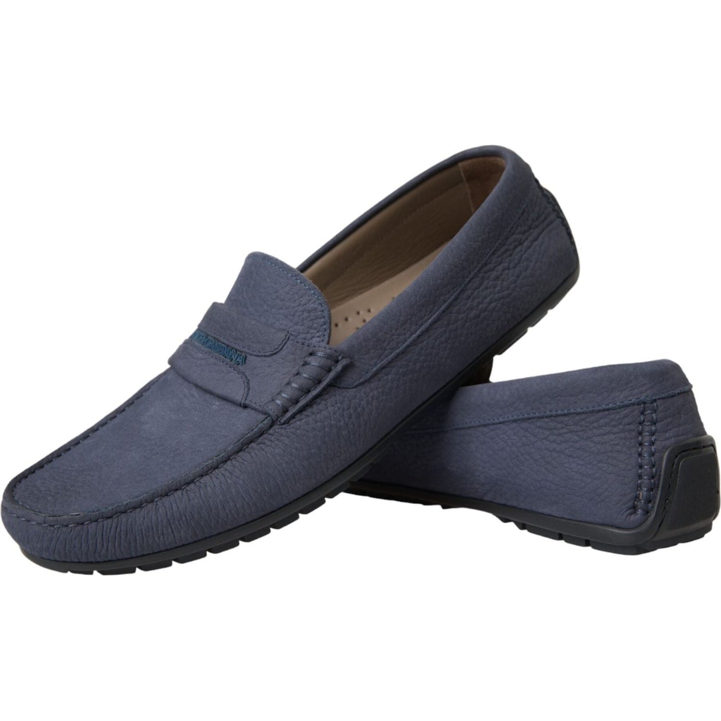 Blue Calf Leather Slip On Moccasin Shoes